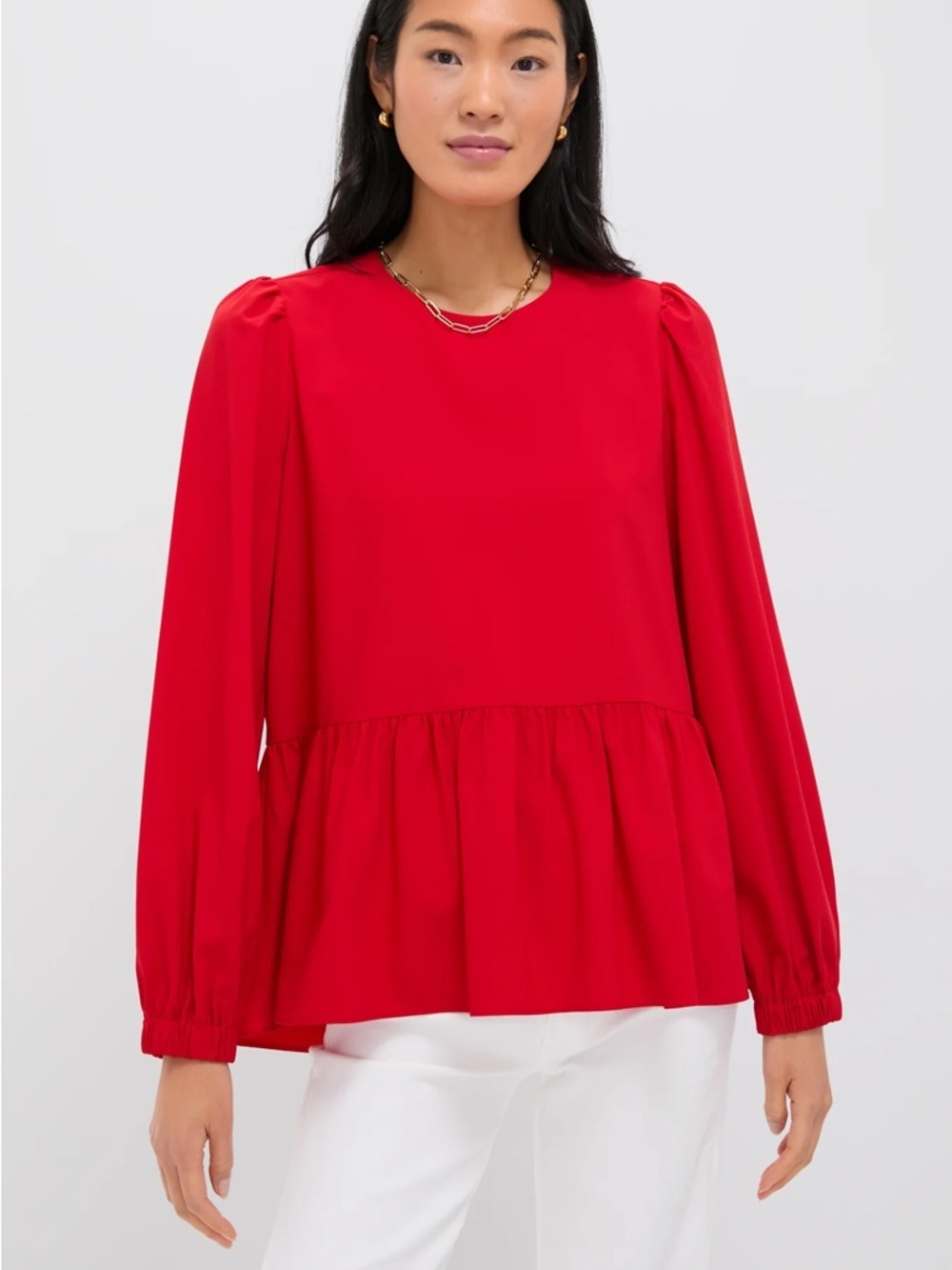 Pomander Place Red Carlota Peplum Blouse Long Puff Sleeve Flowy Tuckernuck